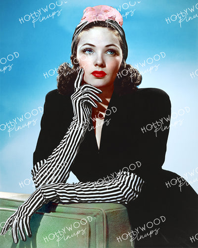 Gene Tierney Striped Gloves 1942 by FRANK POWOLNY | Hollywood Pinups Color Prints