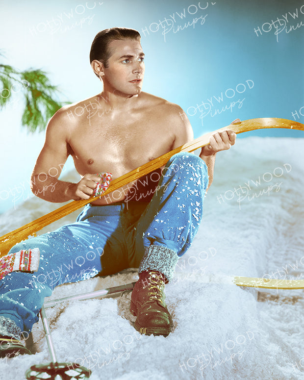 Jon Hall Shirtless Skiing 1938 | Hollywood Pinups Color Prints
