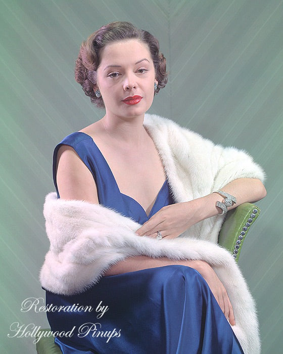 Jane Greer Blue Satin 1948 | Hollywood Pinups | Film Star Colour and B&W Prints